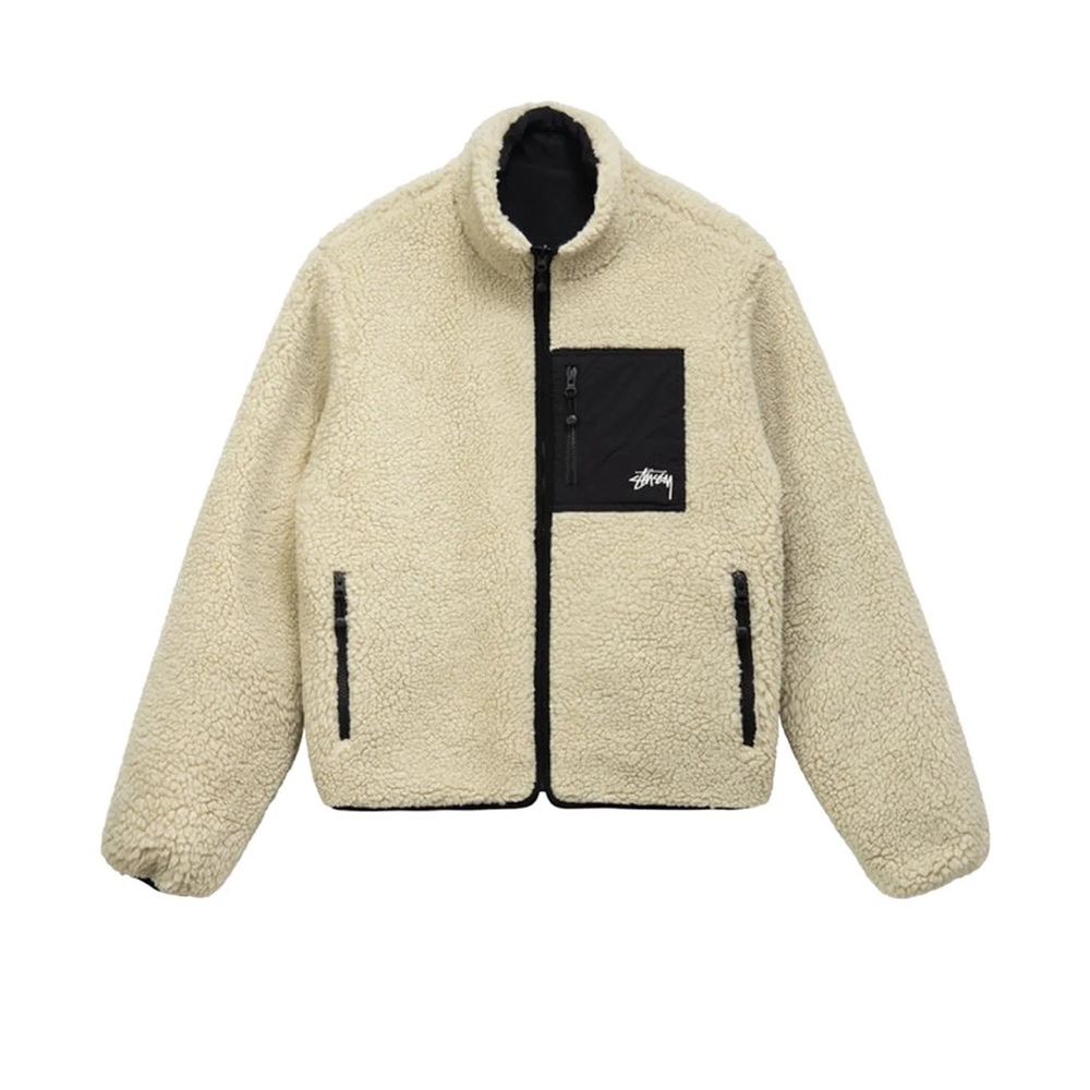 Stussy 8 Ball Sherpa Jacket in Beige